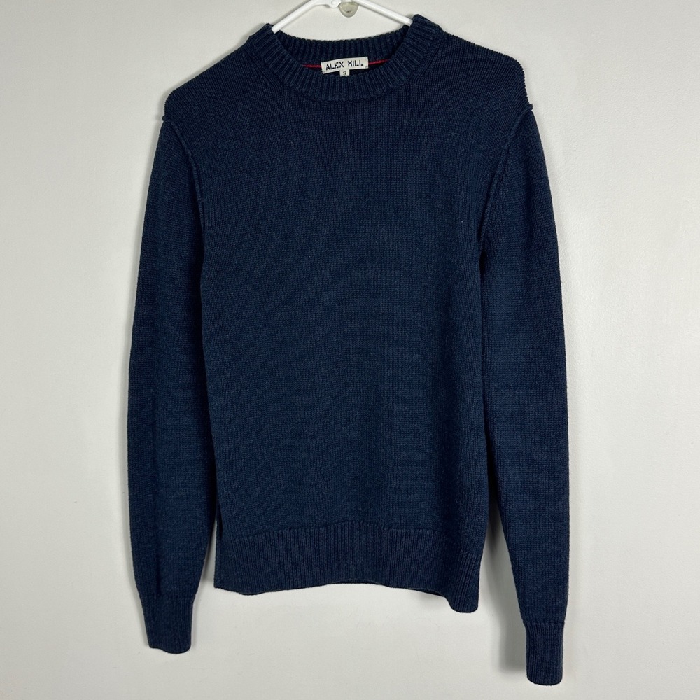 Alex Mill Merino Wool Mens Sweater Size Small Crewneck Blue Cotton Knit Minimal
